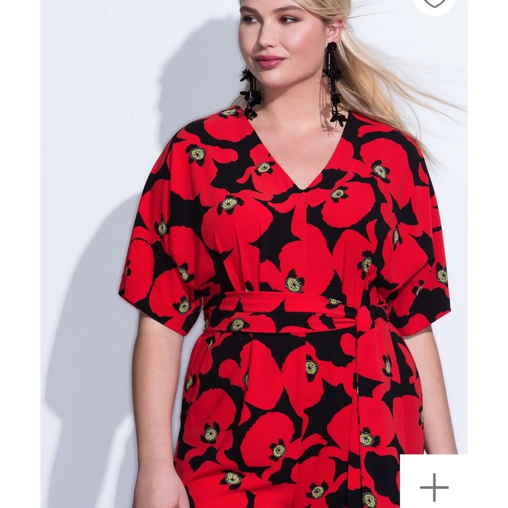 NWT ELOQUII WIDE LEG FLORAL RED JUMPSUIT SIZE 14 - Picture 12 of 12